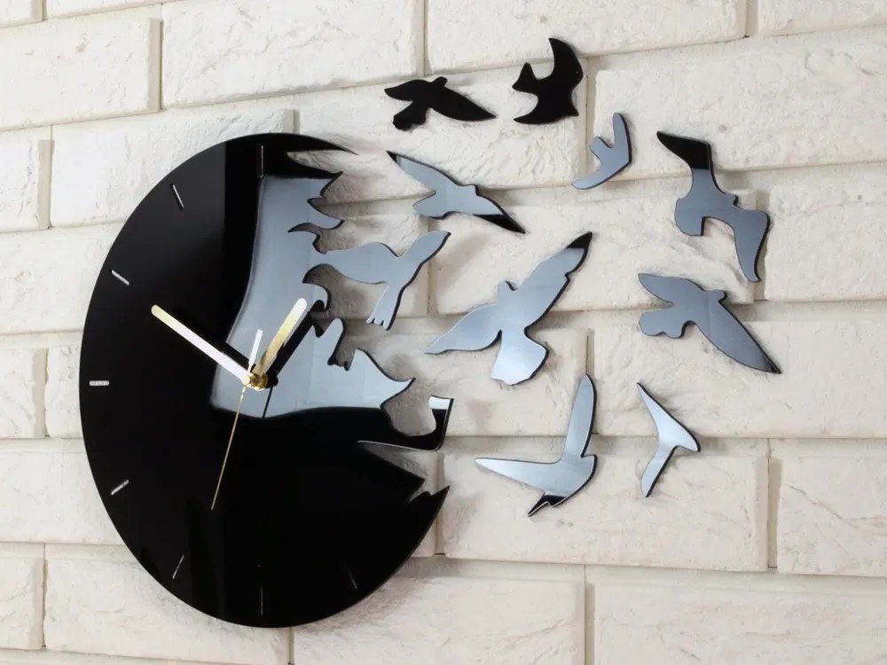 3D nalepovacie hodiny Swallows čierne