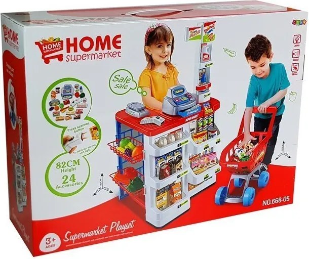 LEAN Toys Trh s hračkami s vozíkom Fiškálna pokladňa Skener Nákupy potravín