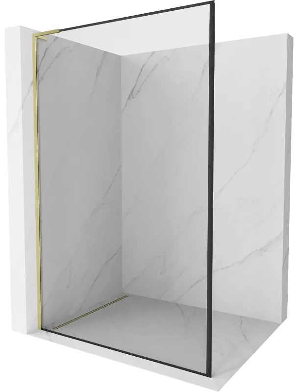 Mexen Kioto L, sprchová zástena Walk-In 80 x 200 cm, 8mm číre sklo čierny vzor, zlatý matný profil, 800-080-103-55-70