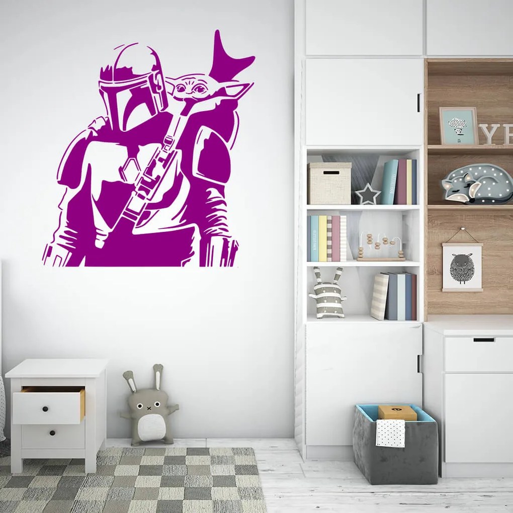 Veselá Stena Samolepka Mandalorian a Grogu Farba: červená, Veľkosť: 100 x 111 cm