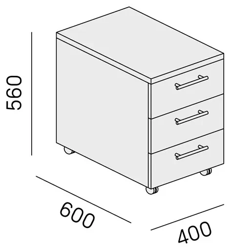 Kancelársky pojazdný kontajner SOLID, 3 zásuvky, 400 x 600 x 520 mm, biela