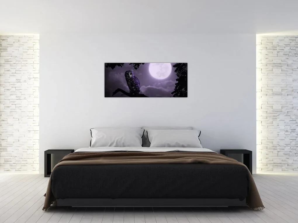 Obraz - Nočná sova, fialová (120x50 cm)