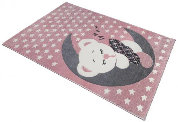 Detský koberec 3D spiaci macko, ružový