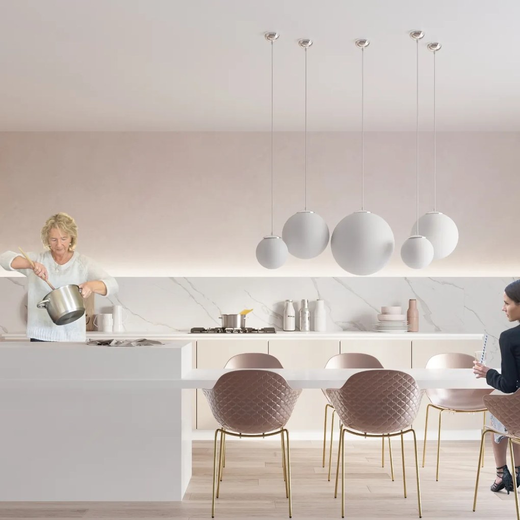 Závesné svietidlo Ugo, 1x biele sklenené tienidlo, (fi 20 cm), ch