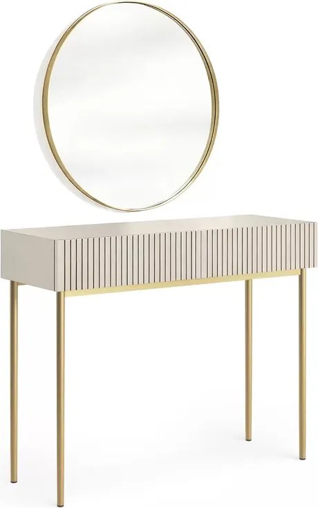Toaletný stolík Nicole so zrkadlom 80 cm - kašmírová / zlatá