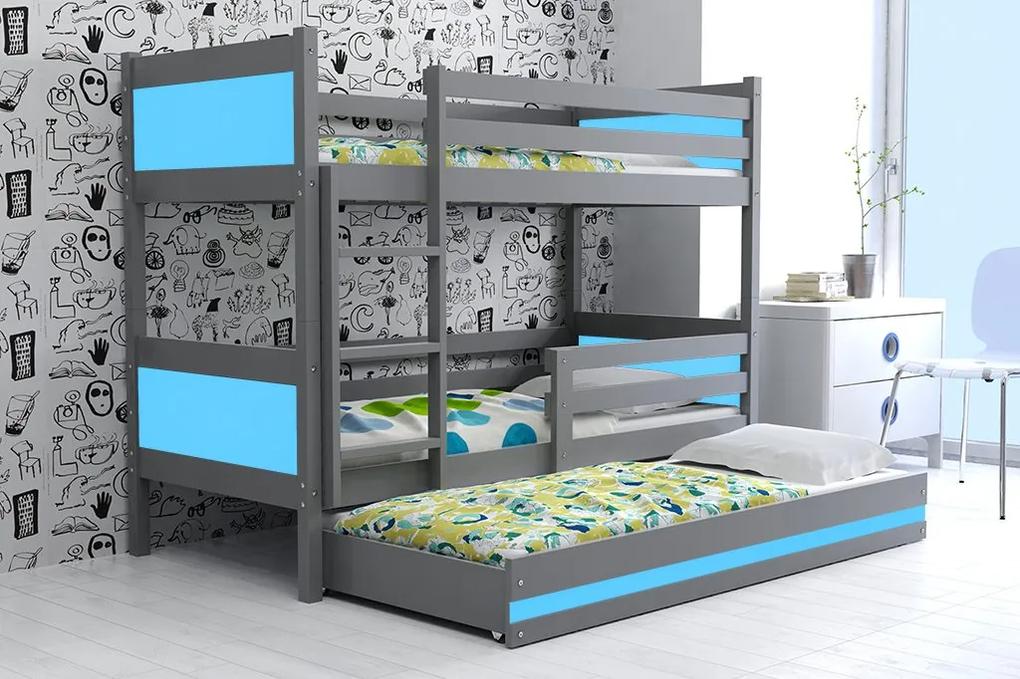 Poschodová posteľ s prístelkou RINO 3 - 190x80cm - Grafitový - Modrý