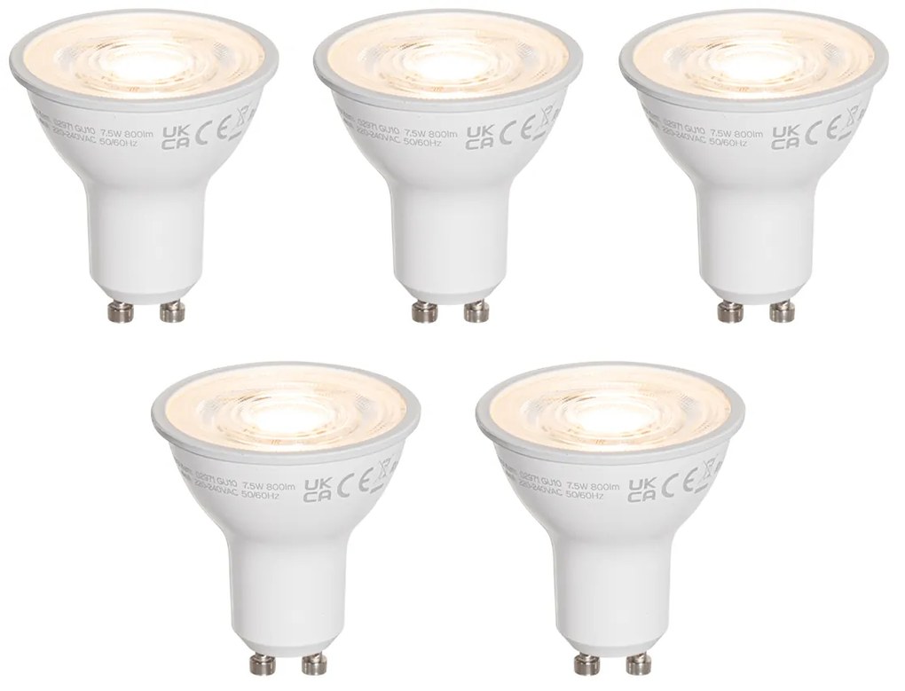 Sada 5 čírych LED žiaroviek GU10 50mm 7,5W 800 lm 3000K