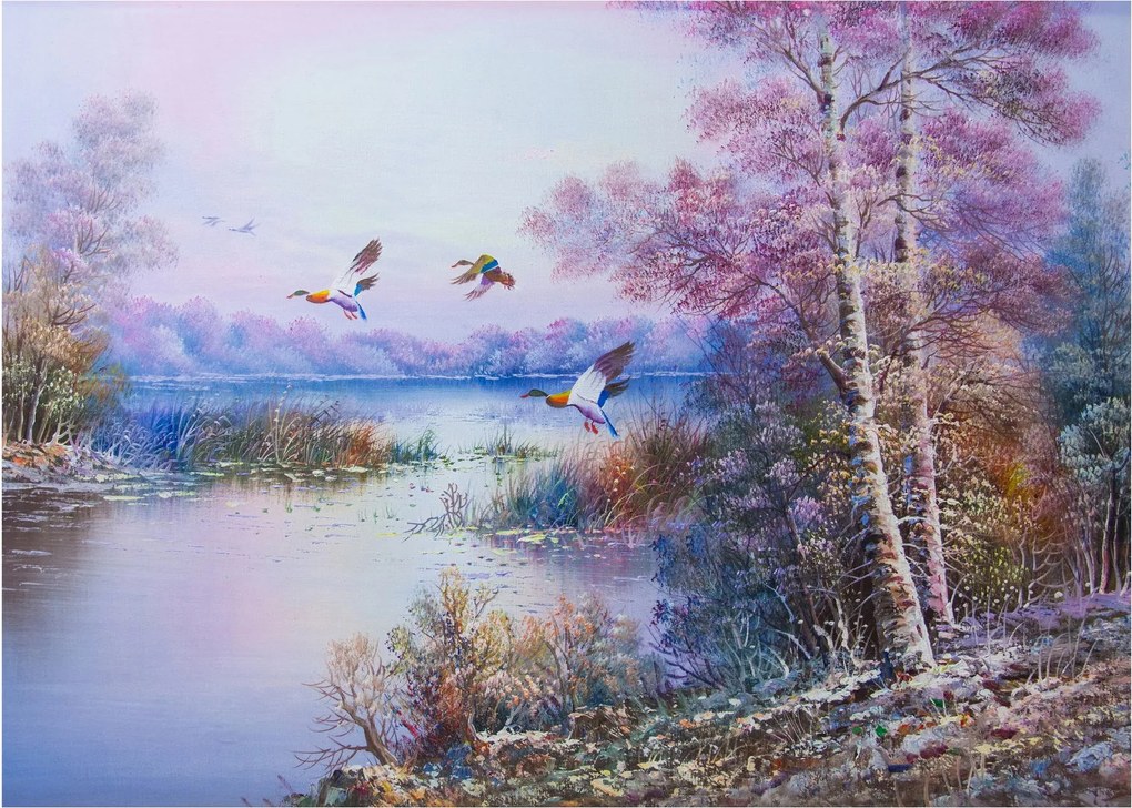 Sklenený obraz - Prichádza jeseň, olejomaľba (70x50 cm)