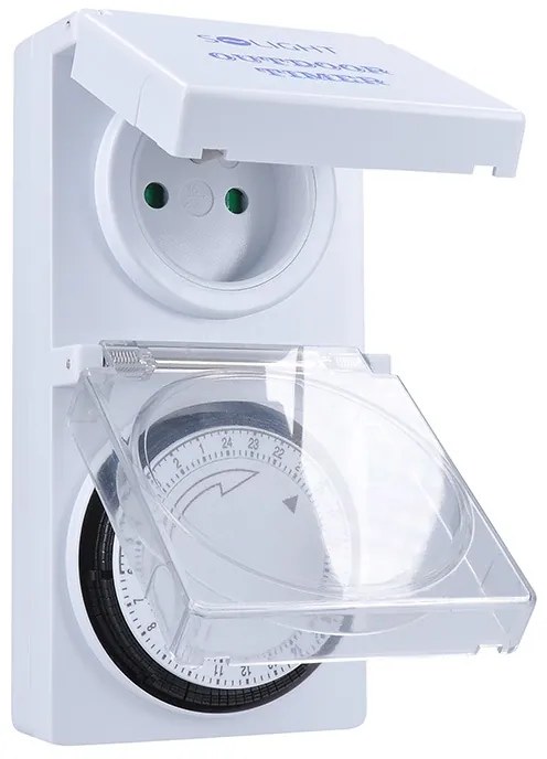 SOLIGHT vonkajšie denný časový spínač 230V/16A/IP44/3500W, biely