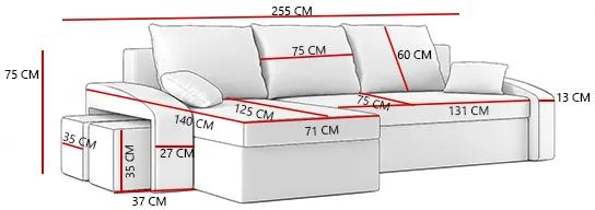 Rohová sedačka Hasina (čierna + biela) (s poličkou a taburetkou) (L). Vlastná spoľahlivá doprava až k Vám domov. 1066758