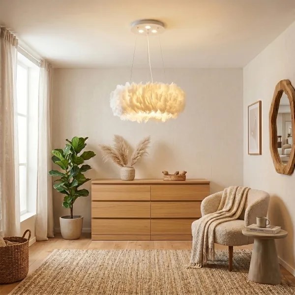 BRILAGI - LED luster na lanku FEATHER 3xE27/40W/230V + 3xLED/3W pr. 50 cm biela