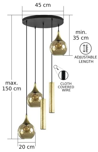 Luster na lanku CALYPSO 2xGU10/60W/230V + 3xE27/60W čierna/zlatá