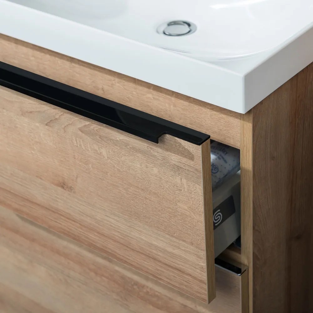 Mereo, Mereo Mailo, kúpeľňová skrinka 61 cm, čierne madlo, Multidecor, White Loft Pine, MER-CN590SBWLP1