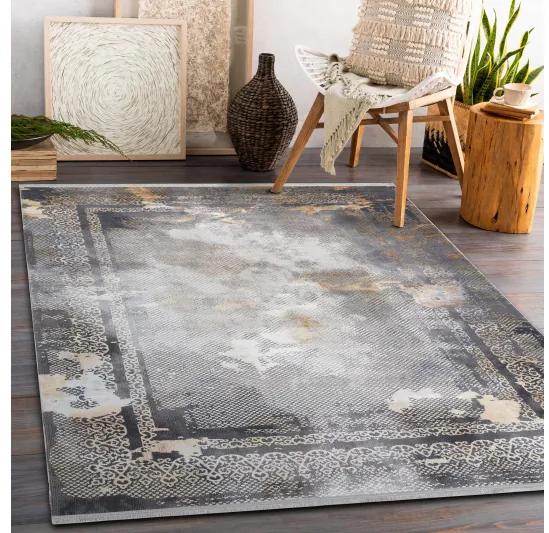 Moderný koberec LUCE 77 rám vintage - Štrukturálny sivá / horčica Veľkosť: 134x190 cm