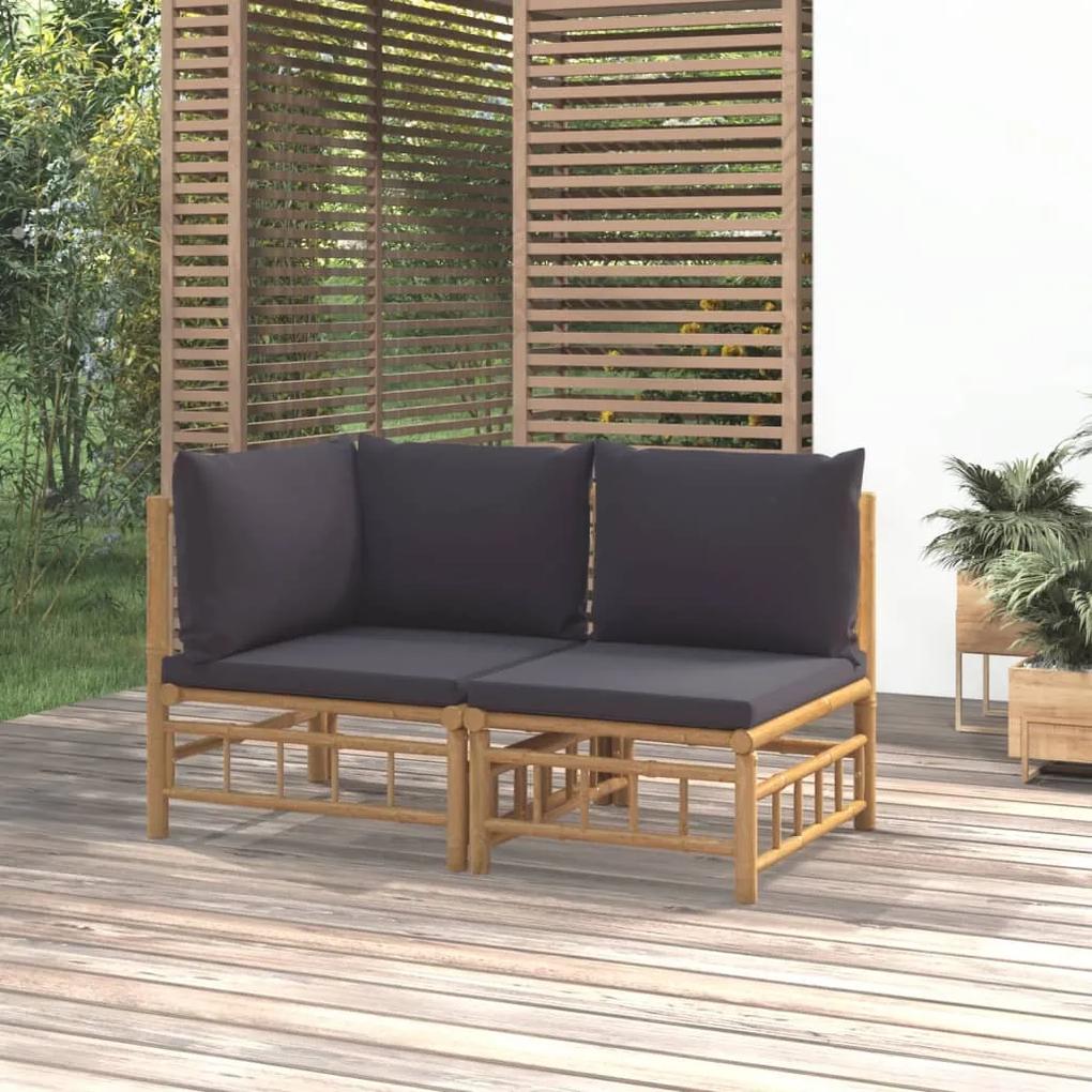 2-dielna záhradná sedacia súprava tmavosivé vankúše bambus 362306