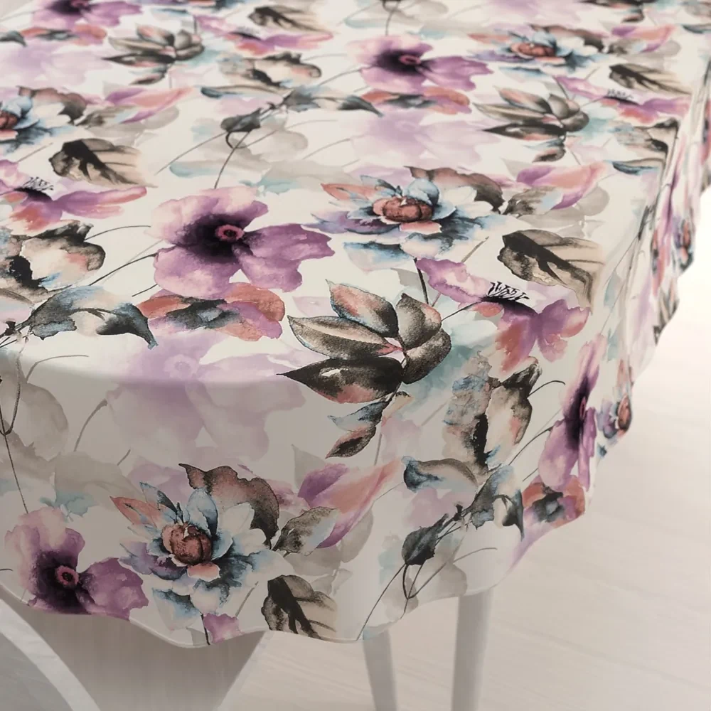 Biante Zamatový oválny obrus Tamara TMR-050 Abstraktné fialové kvety na smotanovom 50x100 cm
