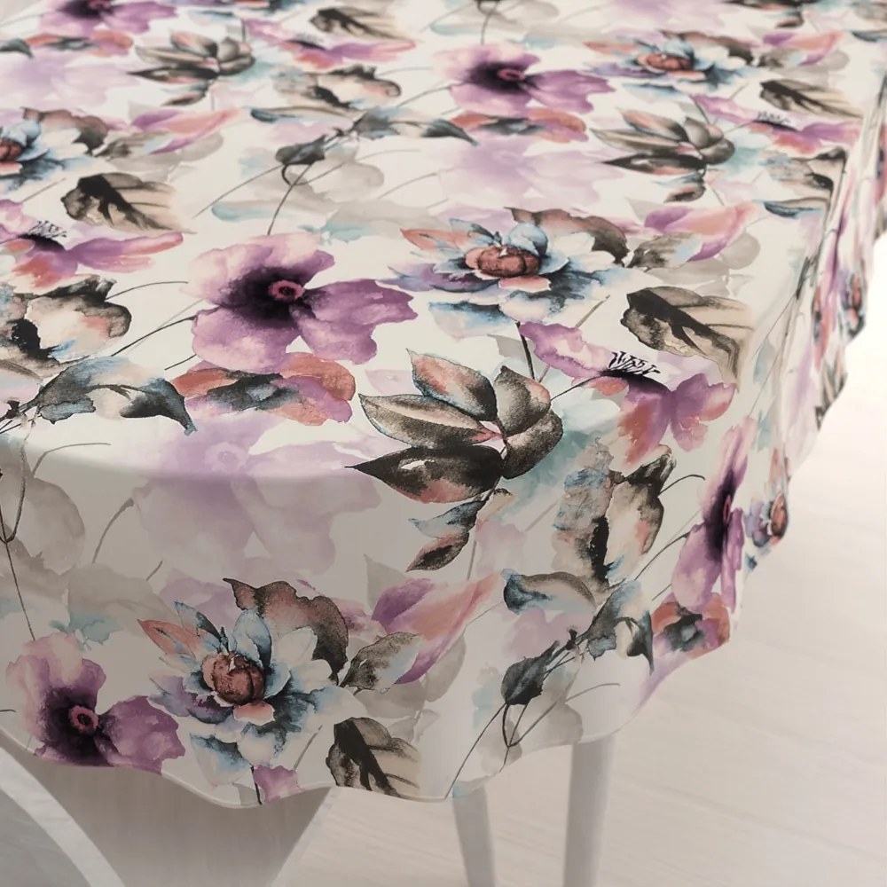 Biante Zamatový oválny obrus Tamara TMR-050 Abstraktné fialové kvety na smotanovom 60x100 cm