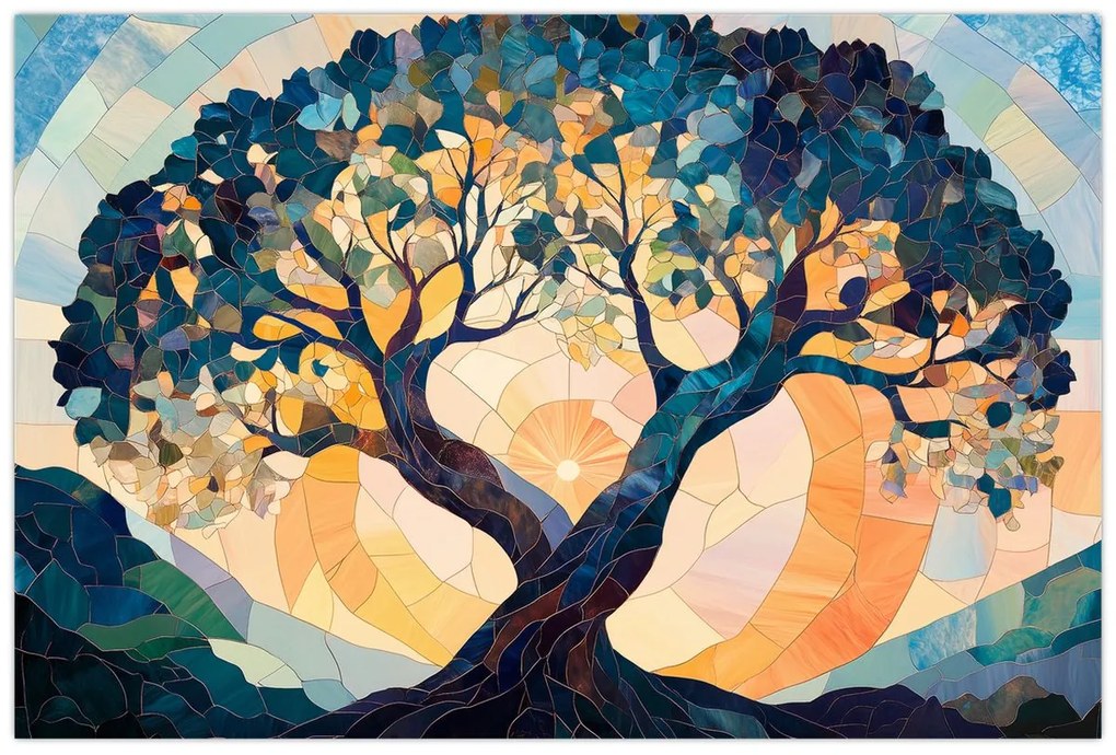 Obraz – Mozaika – slnko a strom II. (90x60 cm)