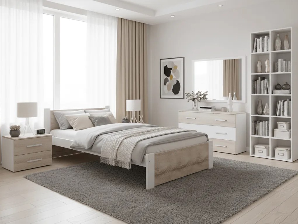 Posteľ IKAROS 90 x 200 cm, biela/dub sonoma Rošt: S latkovým roštom, Matrac: Matrac COCO MAXI 20 cm