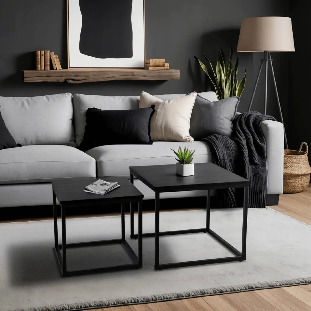 PROXIMA.store - Loftový set konferenčných stolíkov TEVET FARBA: biely mramor, FARBA NÔH: čierna