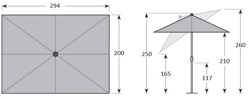 Doppler ACTIVE 200 x 300 cm – slnečník s kľukou, 100 % polyester