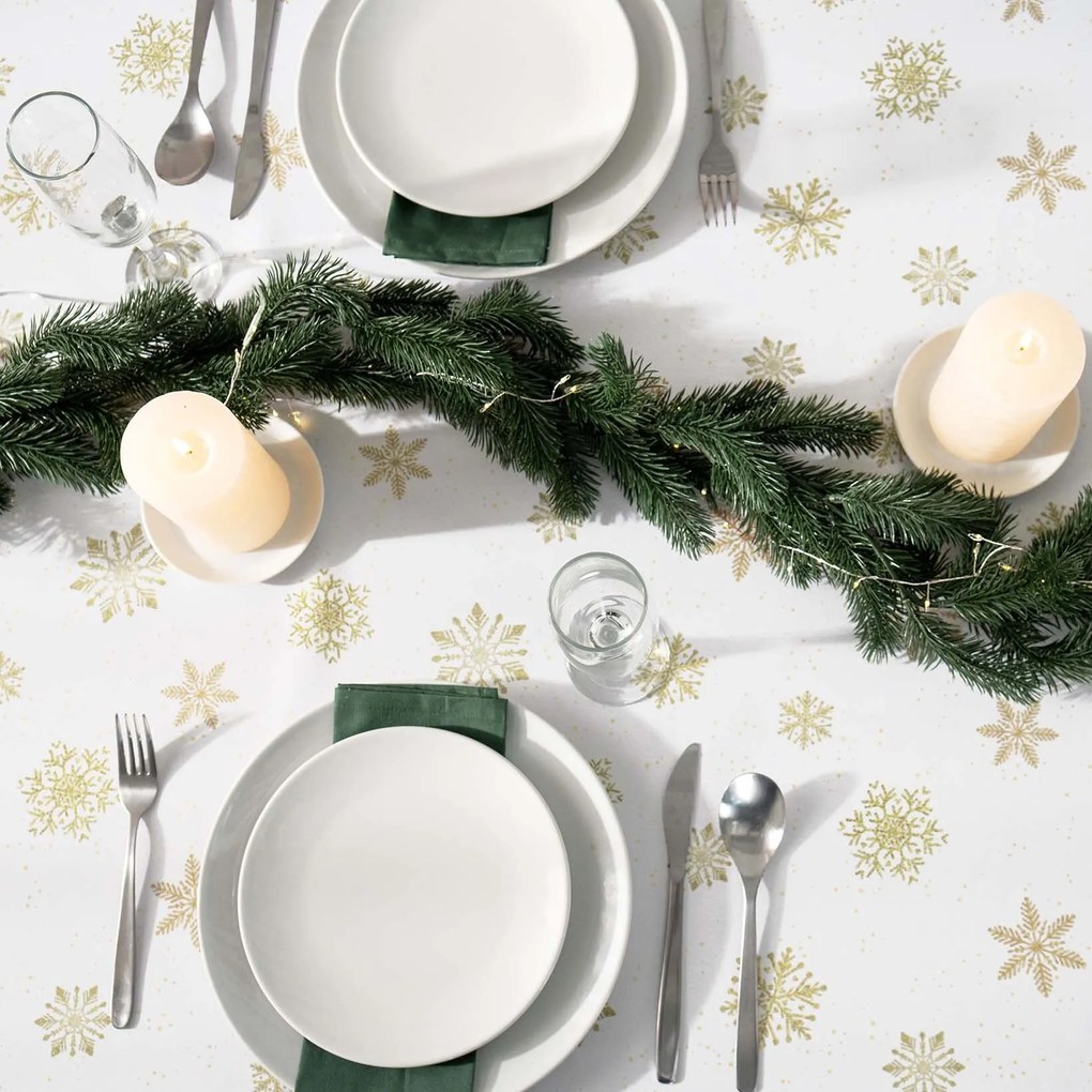 Goldea vianočný hranatý teflónový obrus - zlaté snehové vločky 120 x 180 cm