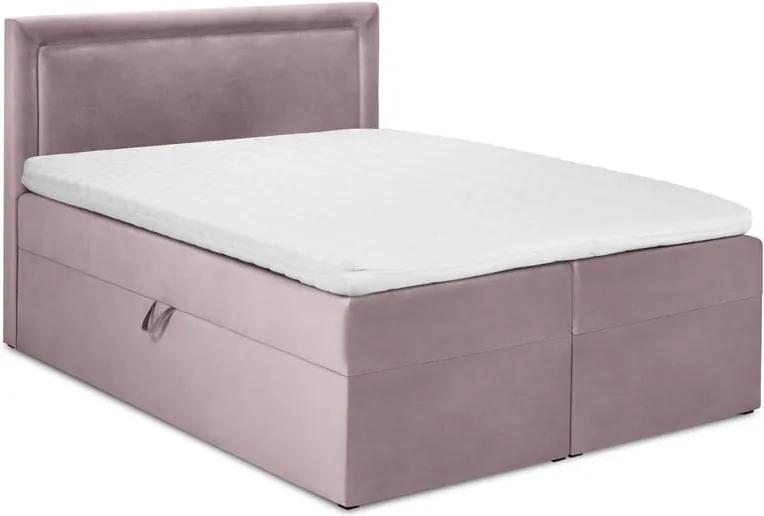 Ružová zamatová dvojlôžková posteľ Mazzini Beds Yucca, 200 x 200 cm