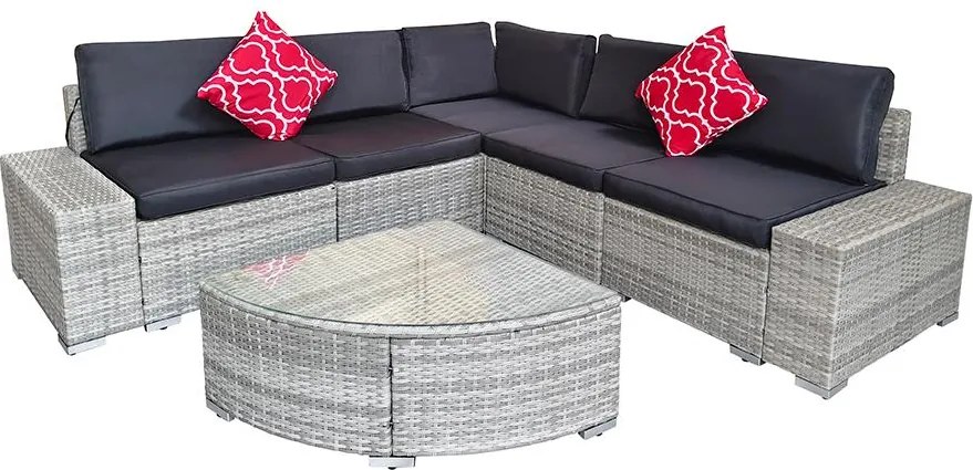 Rohová ratanová súprava Avenberg AZURE - šedá / čierna