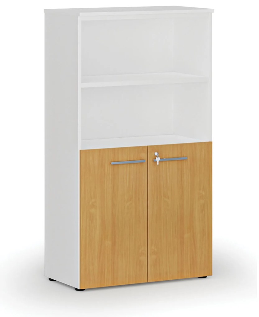 Kombinovaná kancelárska skriňa PRIMO WHITE, dvere na 2 poschodia, 800 x 420 x 1434 mm, biela/buk
