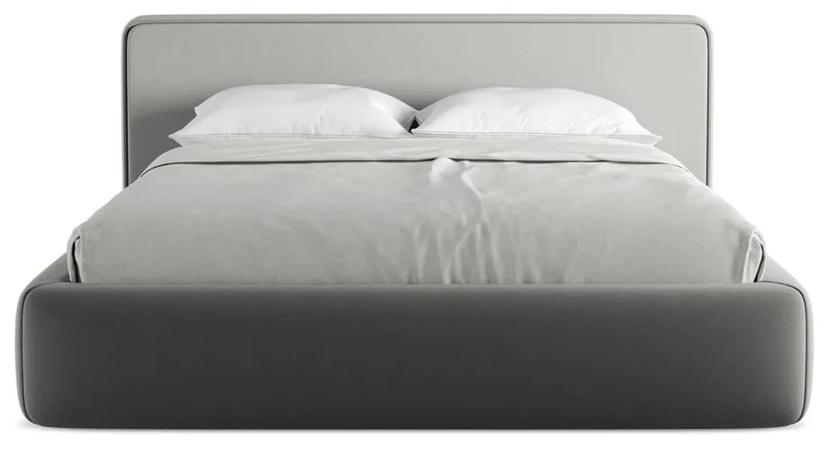 Sivá čalúnená dvojlôžková posteľ s úložným priestorom s roštom 160x200 cm Kiana – Makamii