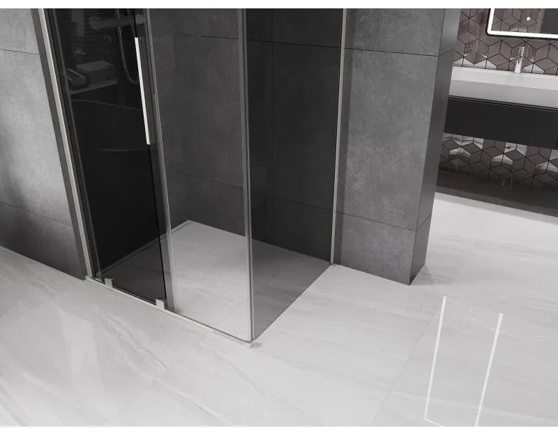 Mexen Velar, sprchový kút s posuvnými dverami 150 x 100 cm, 8mm šedé sklo, brúsená oceľ, 871-150-100-41-97