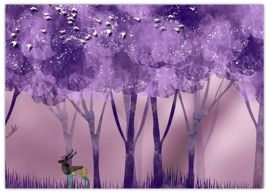 Sklenený obraz - Jelene v magickom lese (70x50 cm)