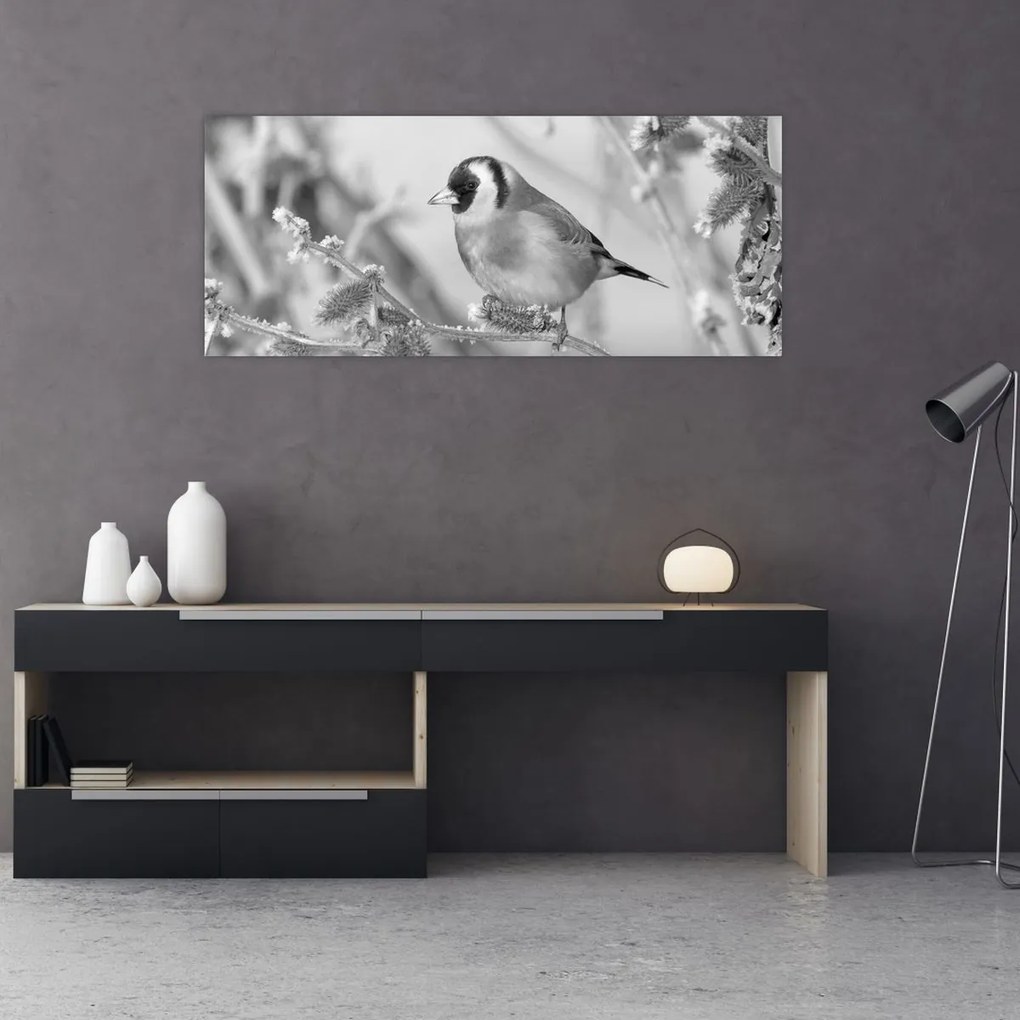 Obraz - Vtáčik v zime (120x50 cm)