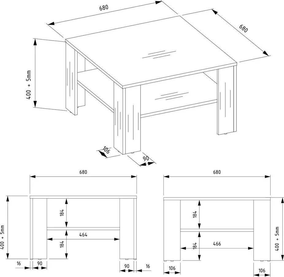 Konferenčný stolík Lawa Square 68 cm dub artisan/čierny