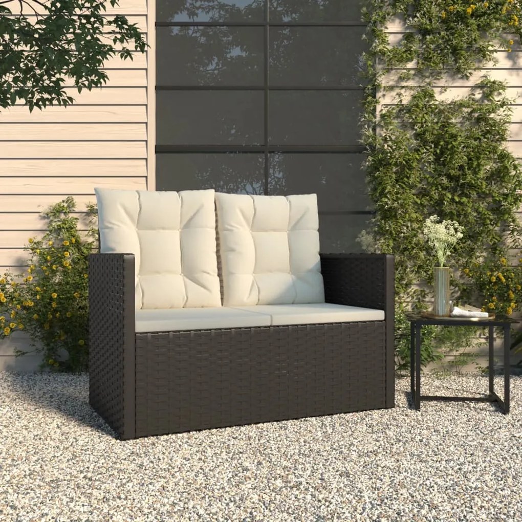 vidaXL Záhradná lavička s vankúšmi čierna 105 cm polyratan