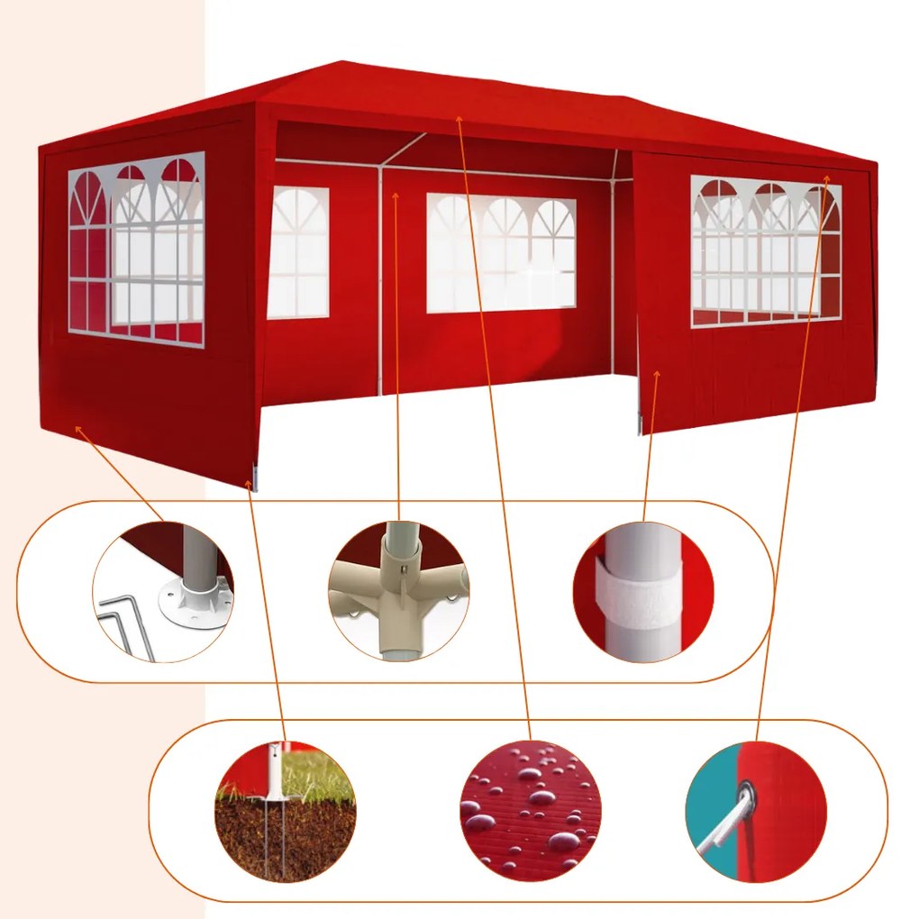 Párty stan NEAPOL, 3x6m, červená Jurhan