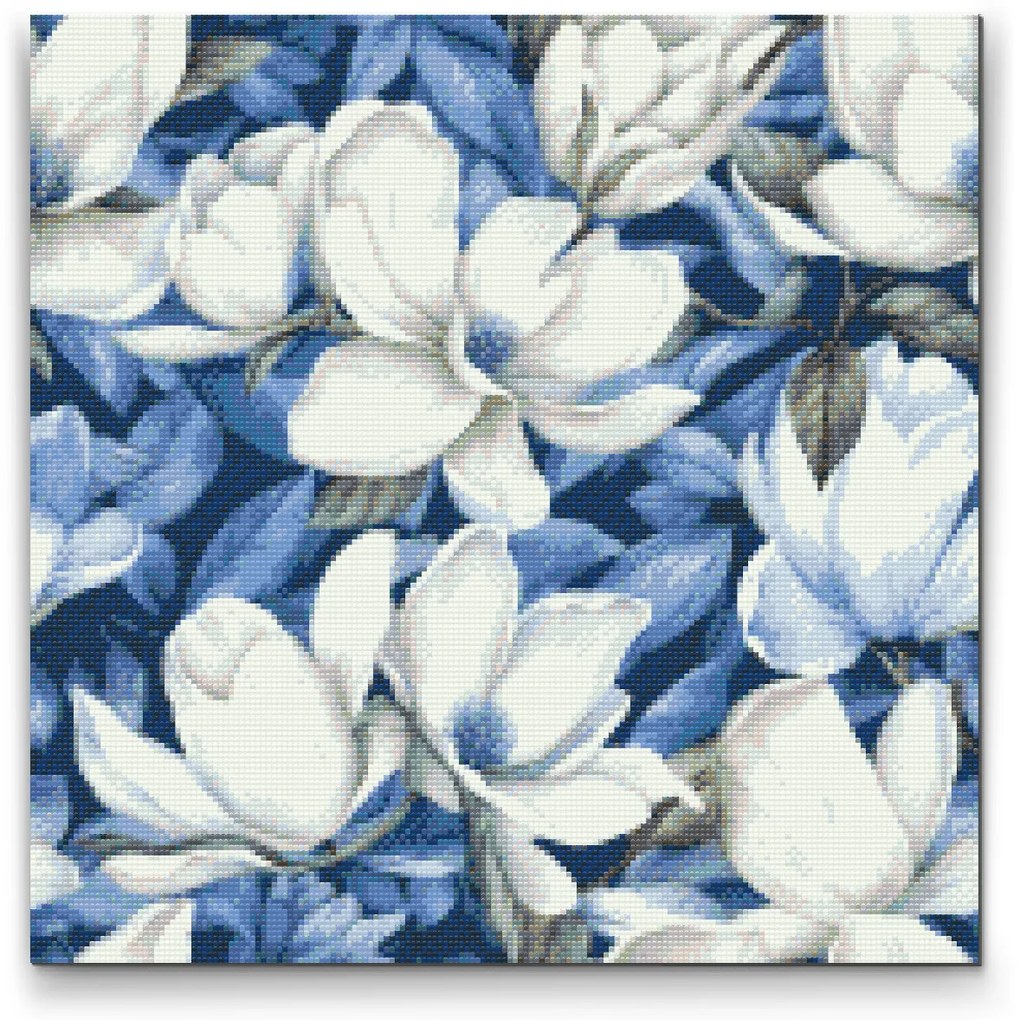 Gario Diamantové maľovanie Kvetinové pozadie Magnólie Rozmery: 80 x 80 cm, Rámovanie: S vnútorným rámom, Diamanty: Štvorcové