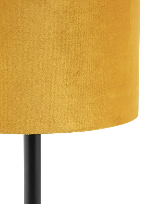 Stolná lampa Art Deco čierna so žltým tienidlom 25 cm - Simplo
