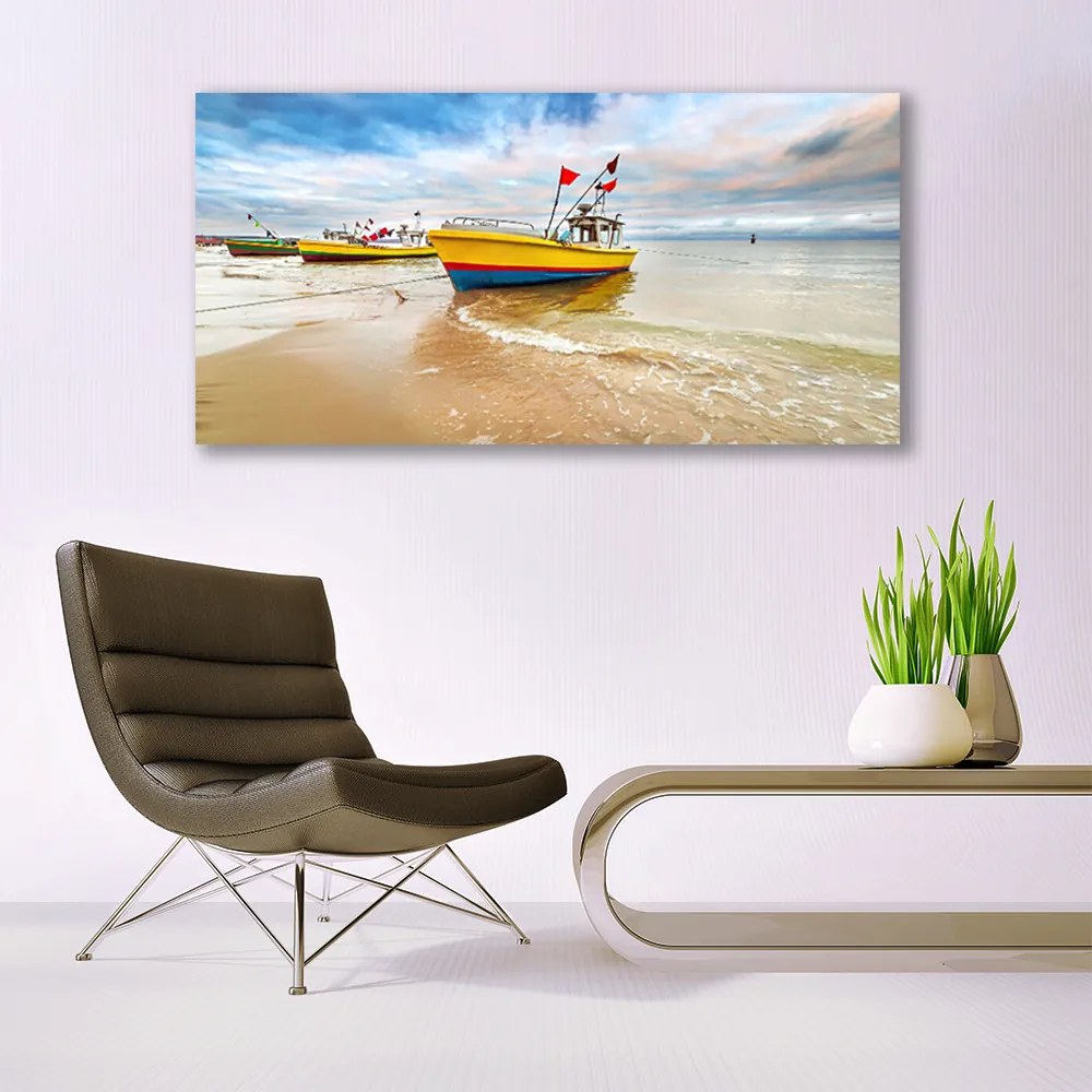 Obraz plexi Loďky pláž more krajina 120x60 cm