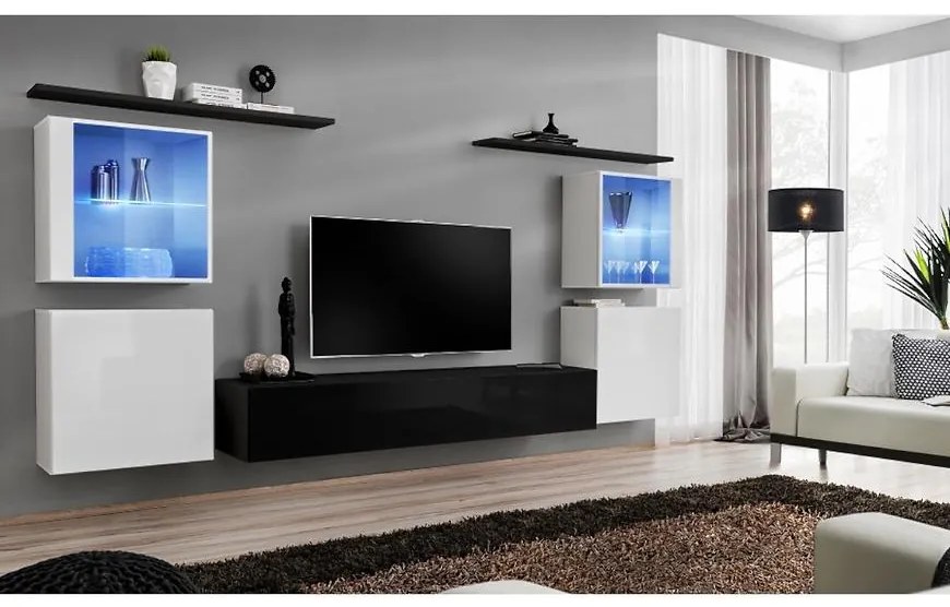 Obývacia stena Switch Sklo +LED XIV Biely/čierna