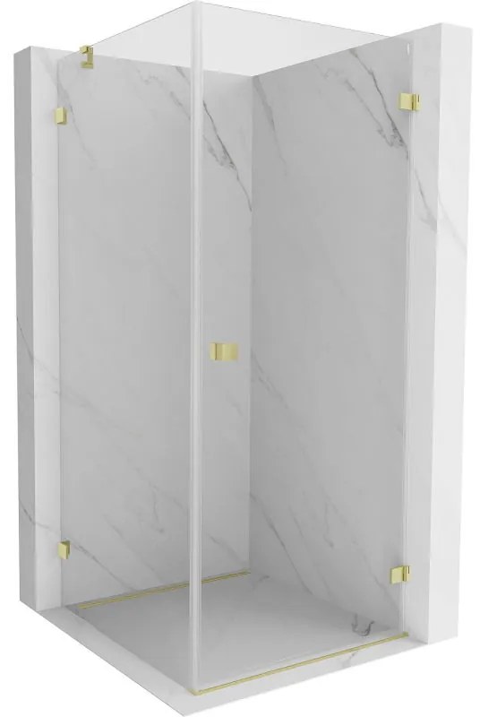 Mexen Lunar-B, pravostranný výklopný sprchový kút 70 x 70 cm, 8mm číre sklo, zlatý kartáčovaný - 832-070-070-55-00-P