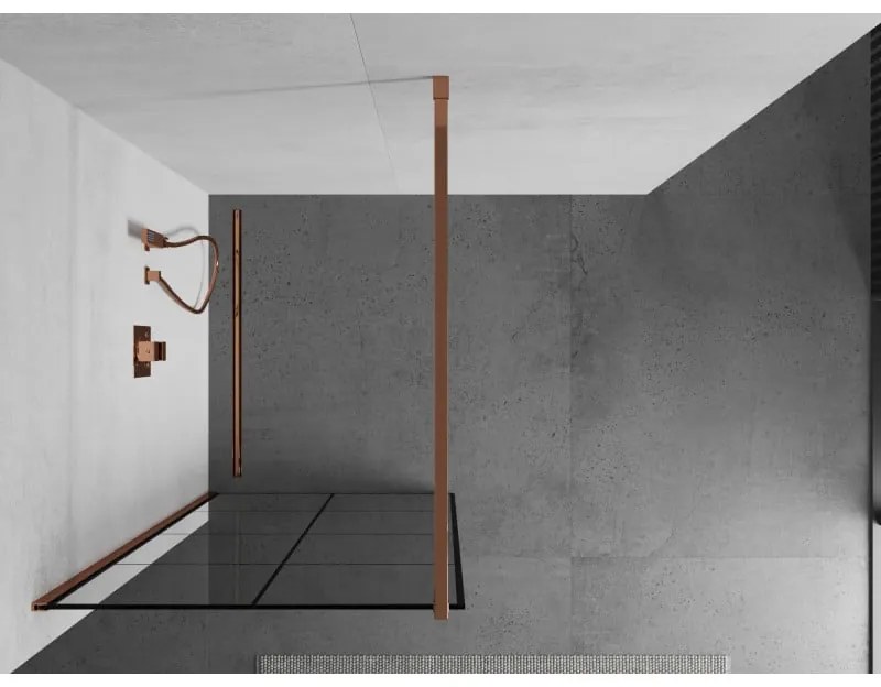 Mexen Kioto, sprchová zástena 90x200 cm, 8mm číre sklo s čiernym vzorom, profil ružové zlato, 800-090-101-60-77