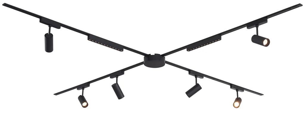 Koľajnicový systém svietidiel so 6 reflektormi a 2 stropnými svetlami, čierny, 1-fázový - Magnetic Gert Puntua
