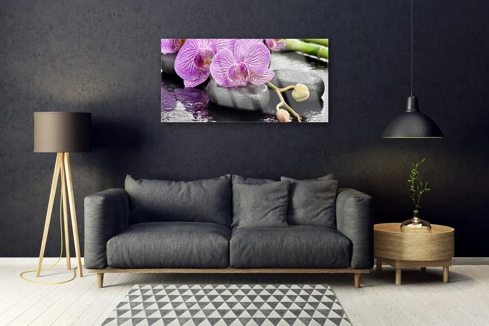 Skleneny obraz Kamene zen orchidea kúpele 100x50 cm