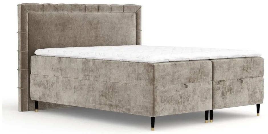 Béžová boxspring posteľ s úložným priestorom 160x200 cm Voyage – Maison de Rêve