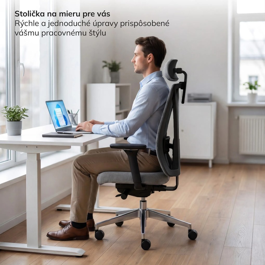 Ergonomická otočná kancelárska stolička so sieťovaným operadlom, sivá: VECTOR