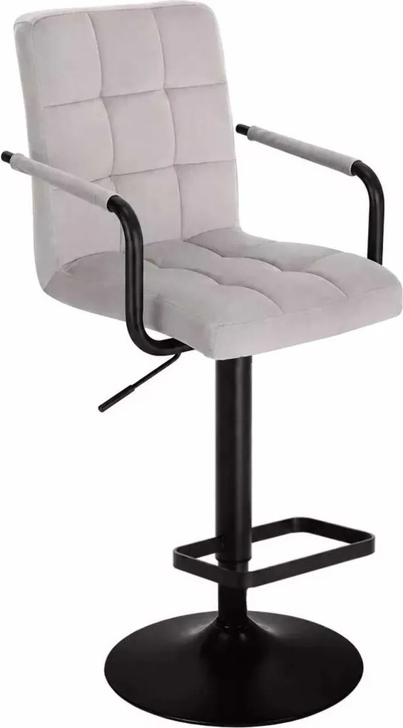 LuxuryForm DESIGN Barová stolička VERONA BLACK VELUR na čiernom tanieri - svetlosivá