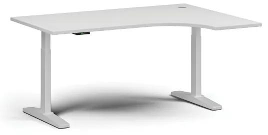 Výškovo nastaviteľný stôl, elektrický, 675-1325 mm, rohový pravý, doska 1600x1200 mm, biela podnož, biela