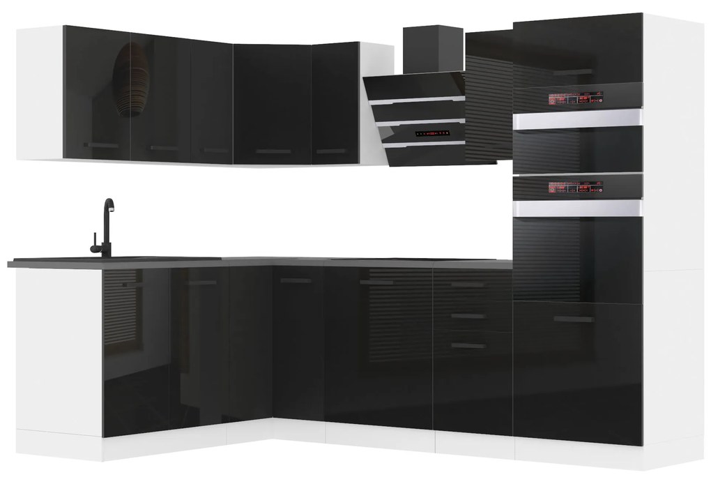 Kuchynská linka Belini Premium Full Version 420 cm čierny lesk s pracovnou doskou MELANIE