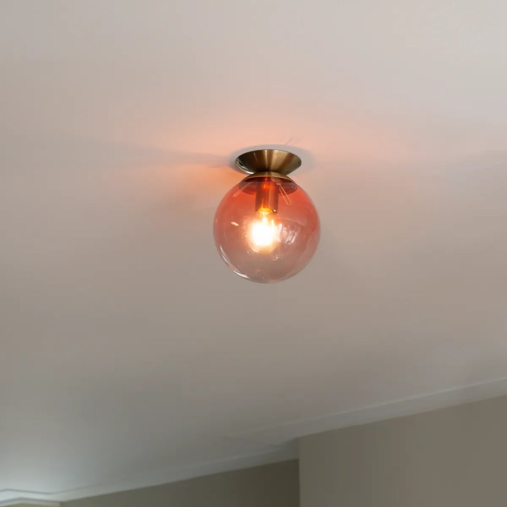 Stropné svietidlo v štýle art deco mosadzné s ružovým sklom - Pallon